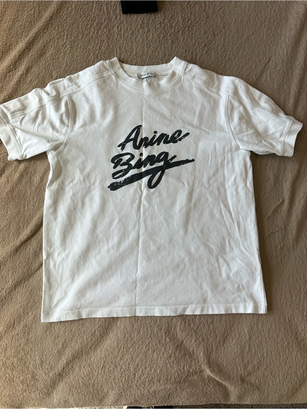 Anine Bing White Tee with Black Script Logo